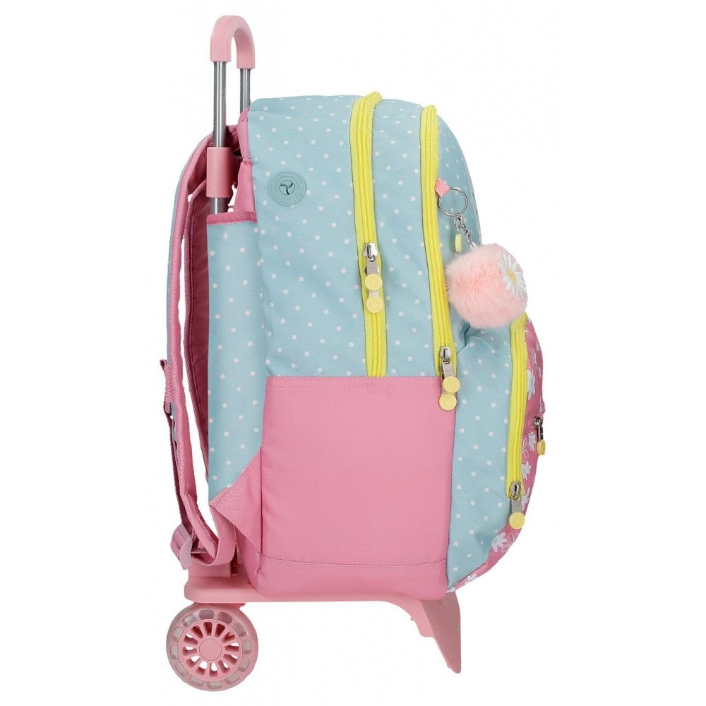 Mochila Escolar Enso Daisy con carro rosa