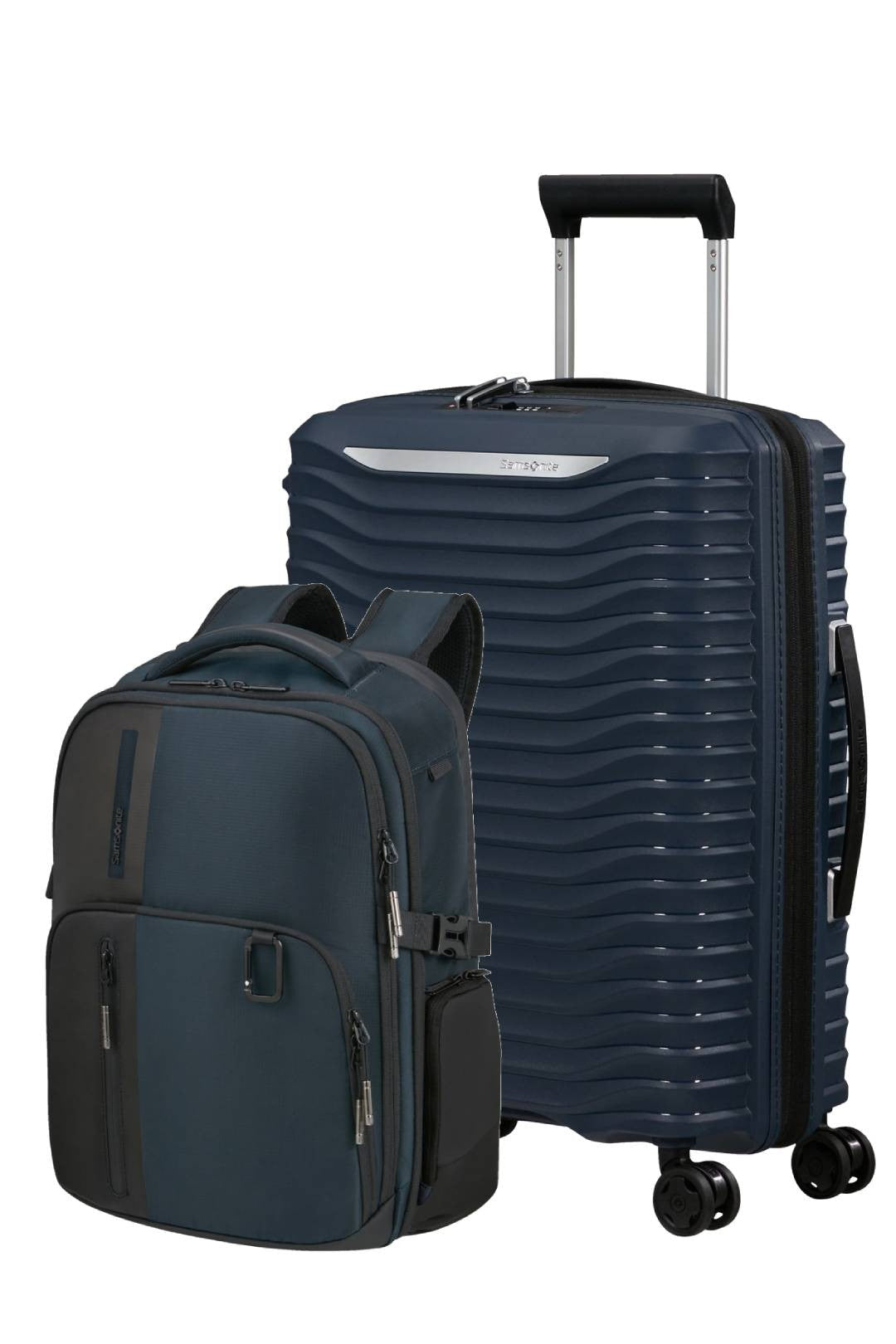 SET DE SAMSONITE MALETA DE CABINA EXTENSIBLE UPSCAPE CON MOCHILA 15” BIZ2GO Azul