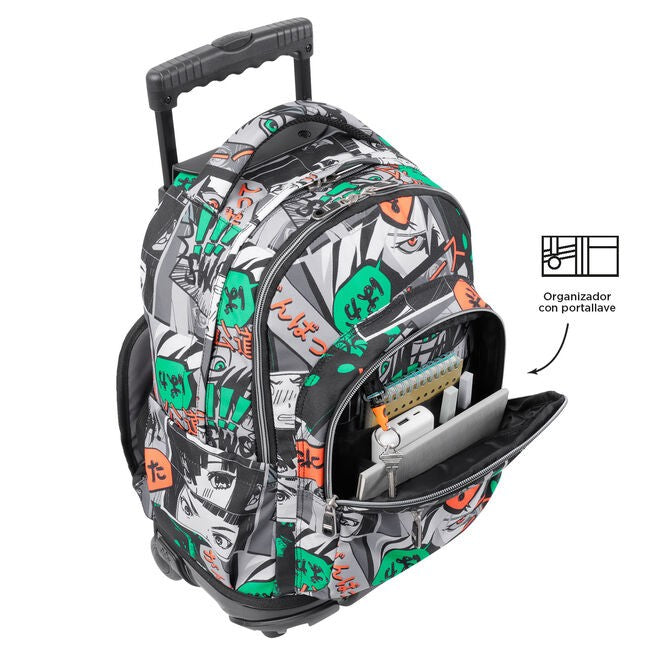 TOTTO Mochila escolar con ruedas – Renglones - Manga 4YN