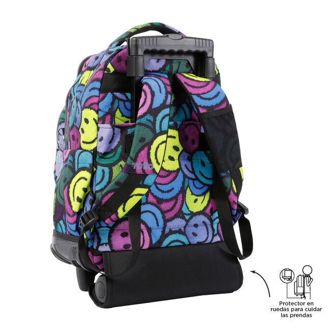 TOTTO Mochila escolar con ruedas Renglones + Estuche Tablero - 6JR Emojis