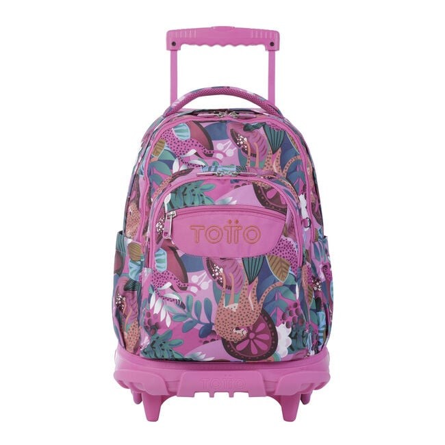 TOTTO Mochila escolar con ruedas Renglones + Estuche Tablero - 8IV Tropical Jaguar