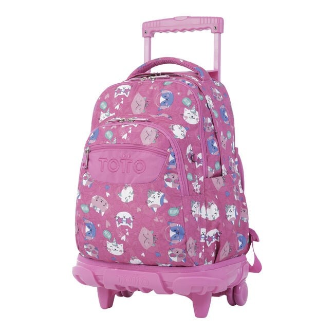 TOTTO Mochila escolar con ruedas Renglones + Estuche Tablero - 8IW Fiesta Gatitos