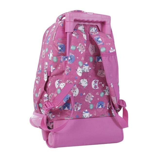 TOTTO Mochila escolar con ruedas Renglones + Estuche Tablero - 8IW Fiesta Gatitos