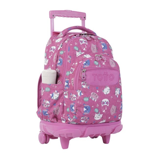 TOTTO Mochila escolar con ruedas Renglones + Estuche Tablero - 8IW Fiesta Gatitos