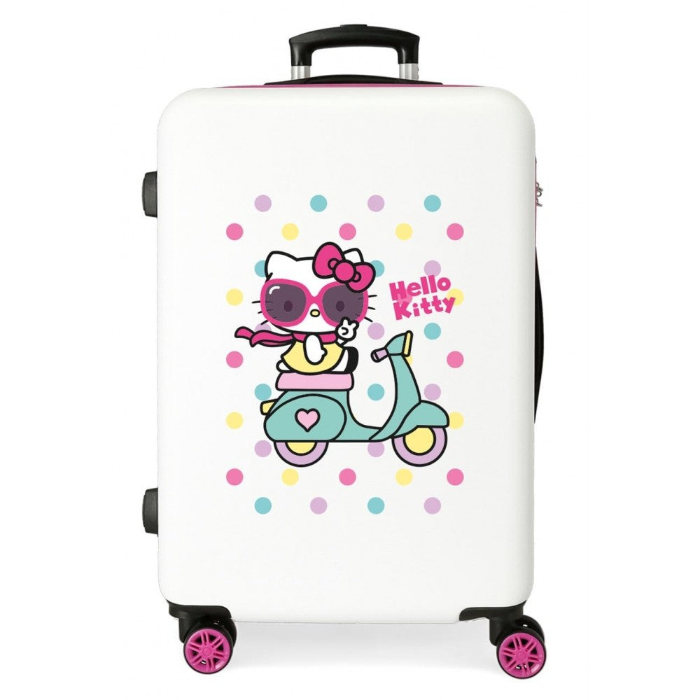 Maleta Mediana Girl Gang Hello Kitty rígida 68cm Blanco y Rosa