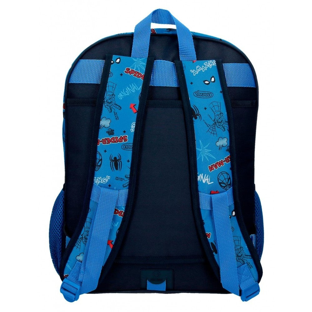 Mochila Escolar Spiderman Totally awesome 42cm Dos Compartimentos adaptable a carro