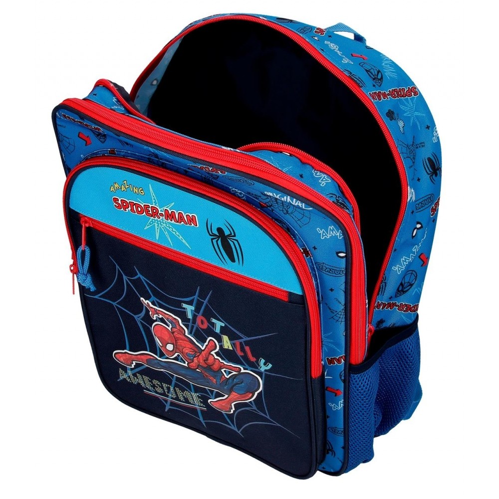 Mochila Escolar Spiderman Totally awesome 42cm Dos Compartimentos adaptable a carro