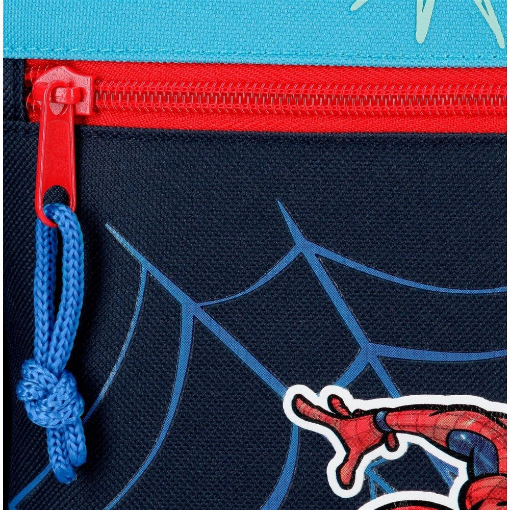 Mochila Escolar Spiderman Totally awesome 42cm Dos Compartimentos adaptable a carro