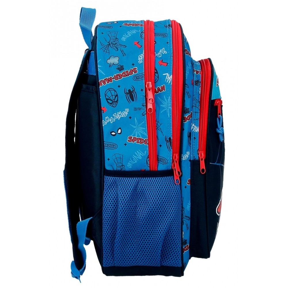 Mochila Escolar Spiderman Totally awesome 42cm Dos Compartimentos adaptable a carro