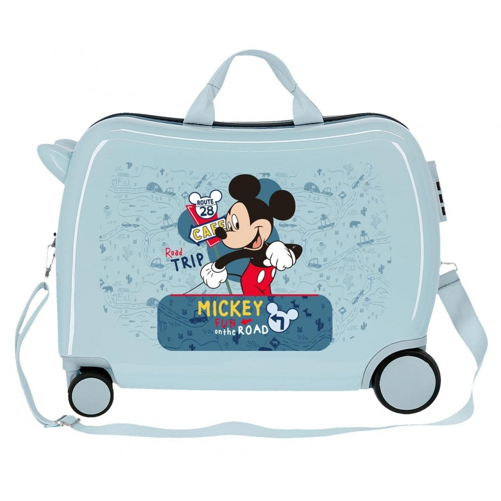 Maleta infantil 2 ruedas multidireccionales Mickey Road Trip Azul Claro