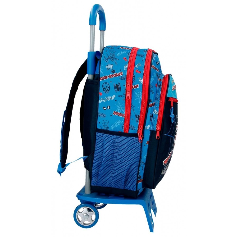 Mochila Escolar Spiderman Totally awesome 42cm Dos Compartimentos con carro