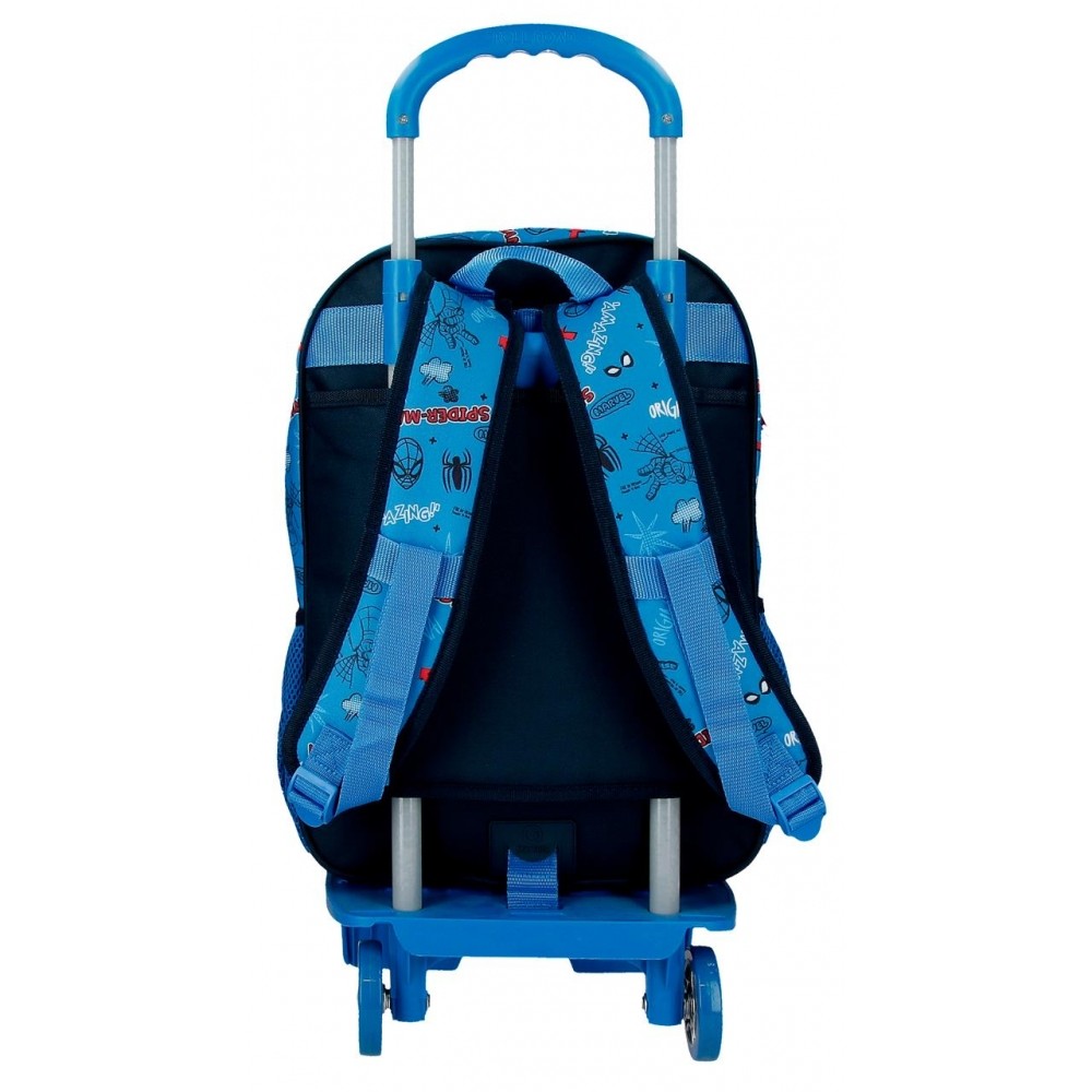 Mochila Escolar Spiderman Totally awesome 42cm Dos Compartimentos con carro