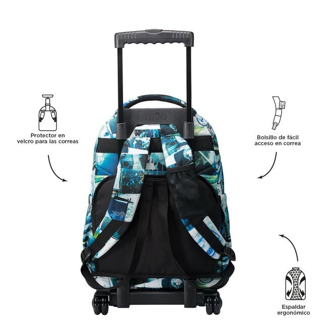 TOTTO Mochila escolar con ruedas – Renglones - 4HV Postales y casetes