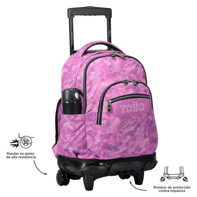 TOTTO Mochila escolar con ruedas – Renglones - 9I8 Camuflaje rosa