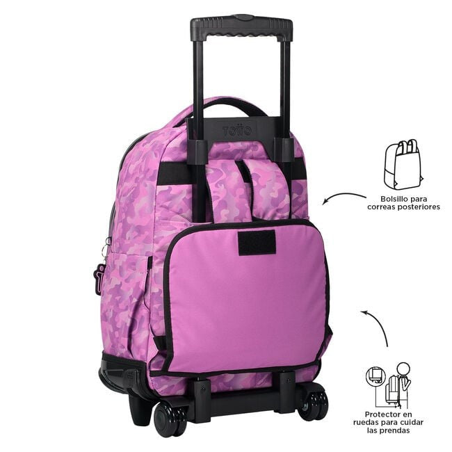 TOTTO Mochila escolar con ruedas – Renglones - 9I8 Camuflaje rosa