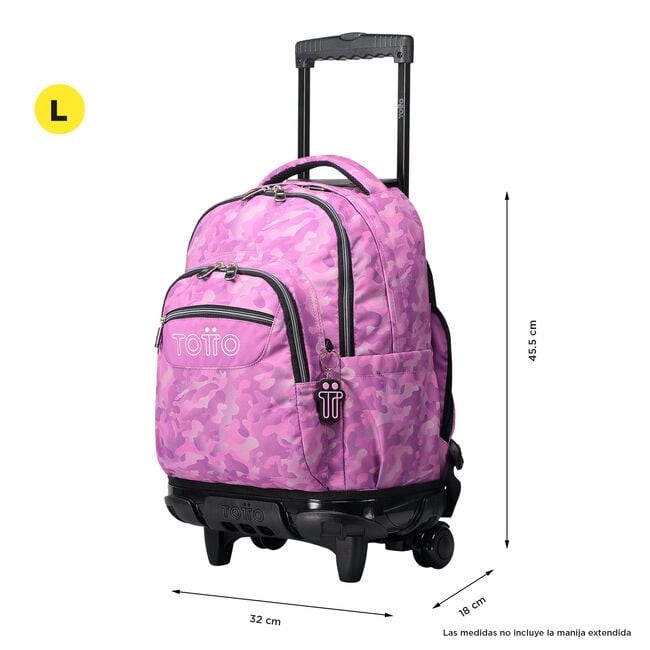 TOTTO Mochila escolar con ruedas – Renglones - 9I8 Camuflaje rosa