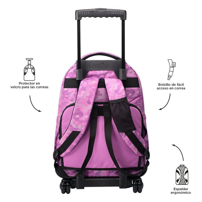 TOTTO Mochila escolar con ruedas – Renglones - 9I8 Camuflaje rosa