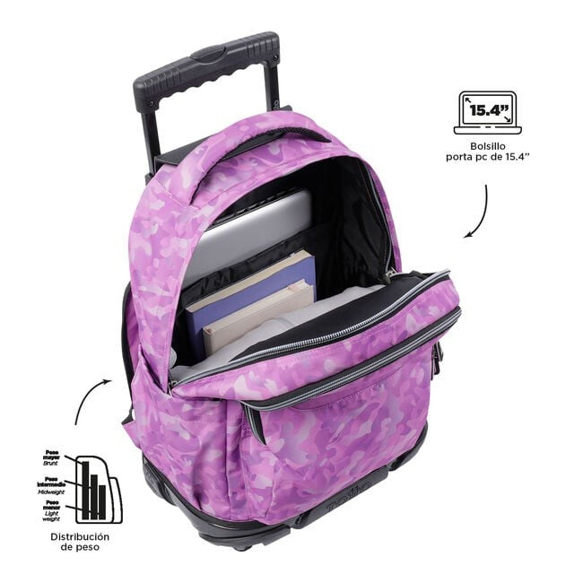 TOTTO Mochila escolar con ruedas – Renglones - 9I8 Camuflaje rosa