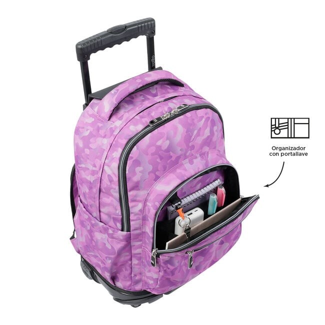 TOTTO Mochila escolar con ruedas – Renglones - 9I8 Camuflaje rosa