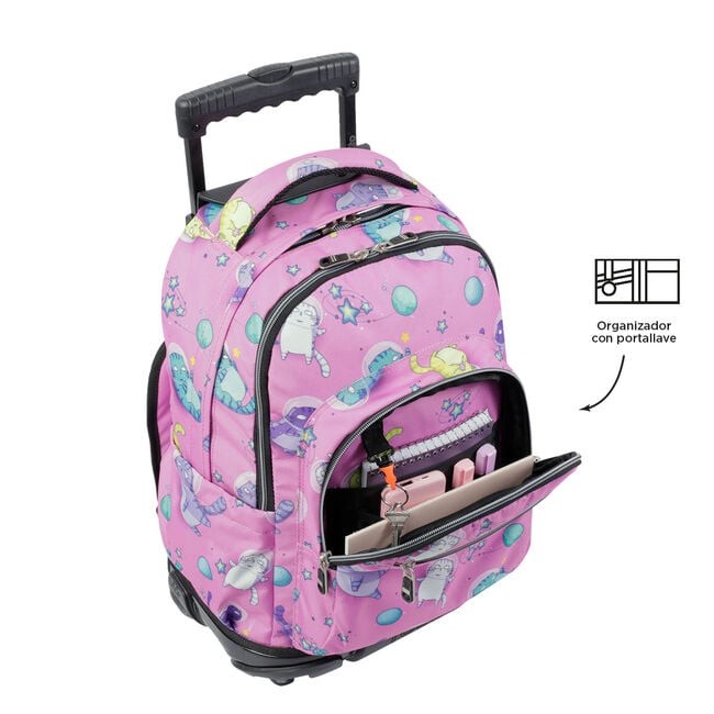 TOTTO Mochila escolar con ruedas – Renglones - 9I9 Gatos Astronautas