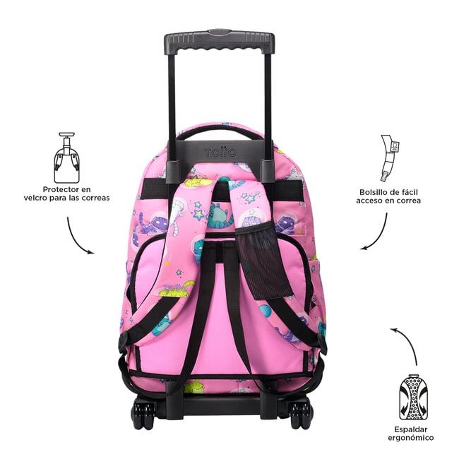 TOTTO Mochila escolar con ruedas – Renglones - 9I9 Gatos Astronautas