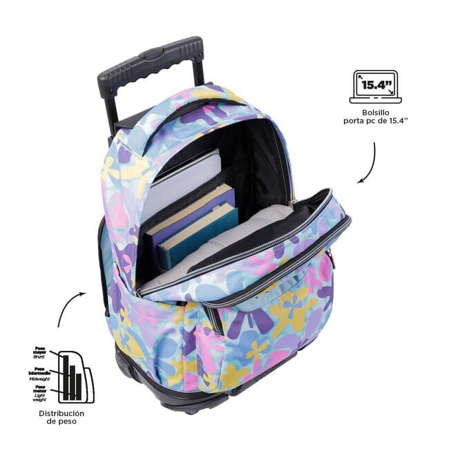 TOTTO Mochila escolar con ruedas – Renglones - 6JS Flores Hawaianas