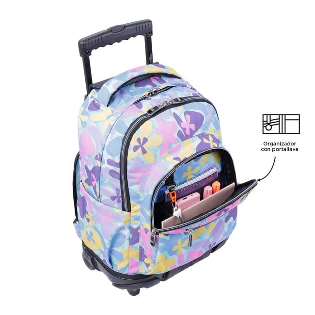 TOTTO Mochila escolar con ruedas – Renglones - 6JS Flores Hawaianas