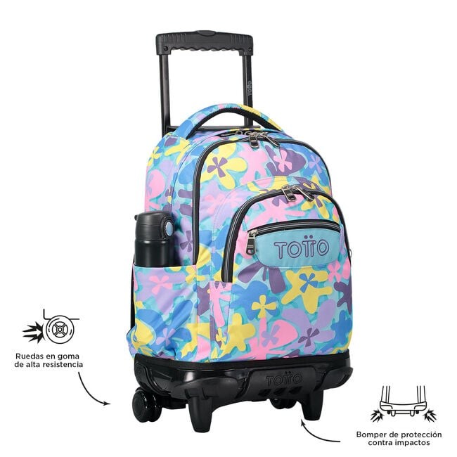 TOTTO Mochila escolar con ruedas – Renglones - 6JS Flores Hawaianas