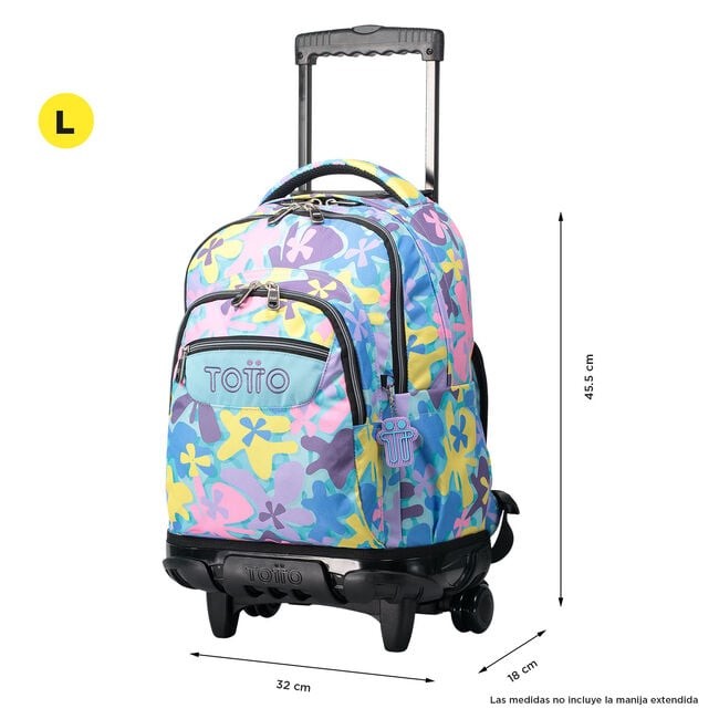 TOTTO Mochila escolar con ruedas – Renglones - 6JS Flores Hawaianas