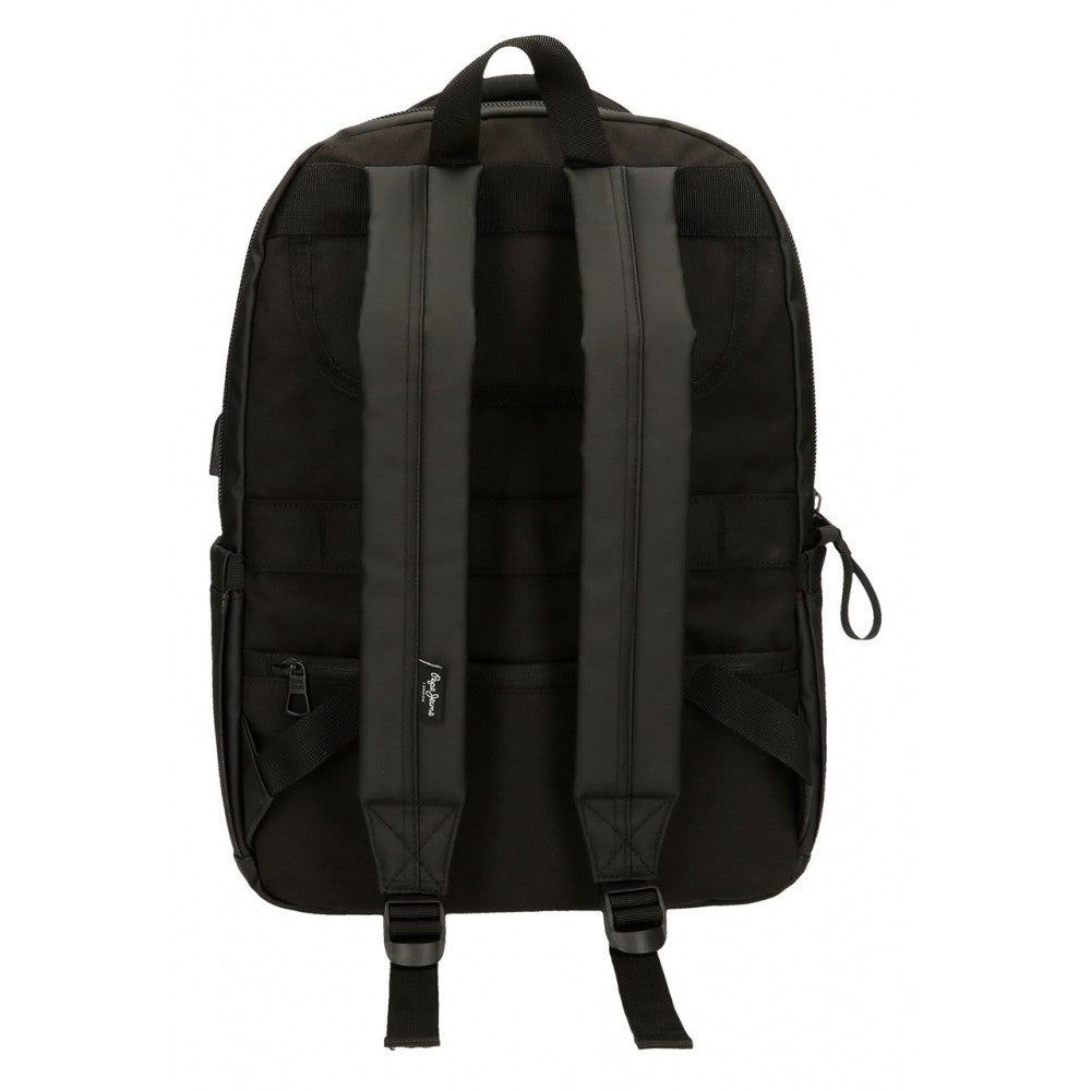 Mochila porta ordenador Pepe Jeans Hoxton tres compartimentos negro