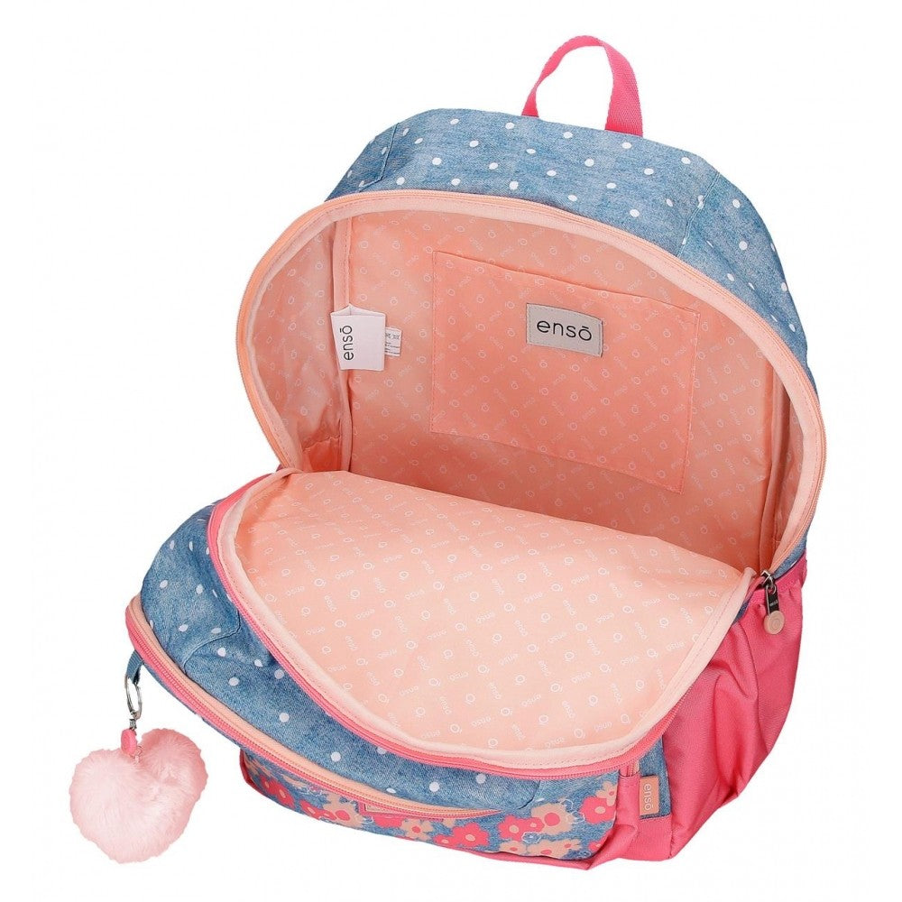 Mochila Enso Little Dreams doble compartimento adaptable Rosa