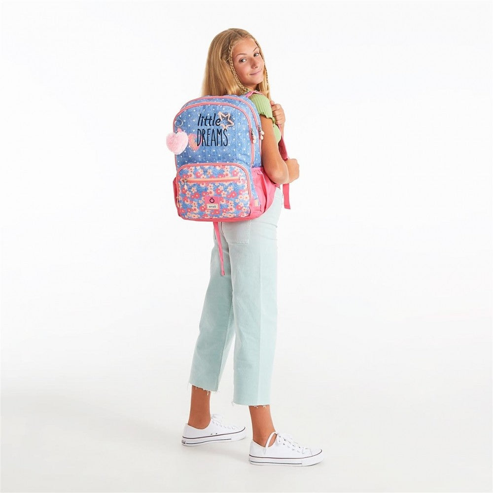 Mochila Enso Little Dreams doble compartimento adaptable Rosa