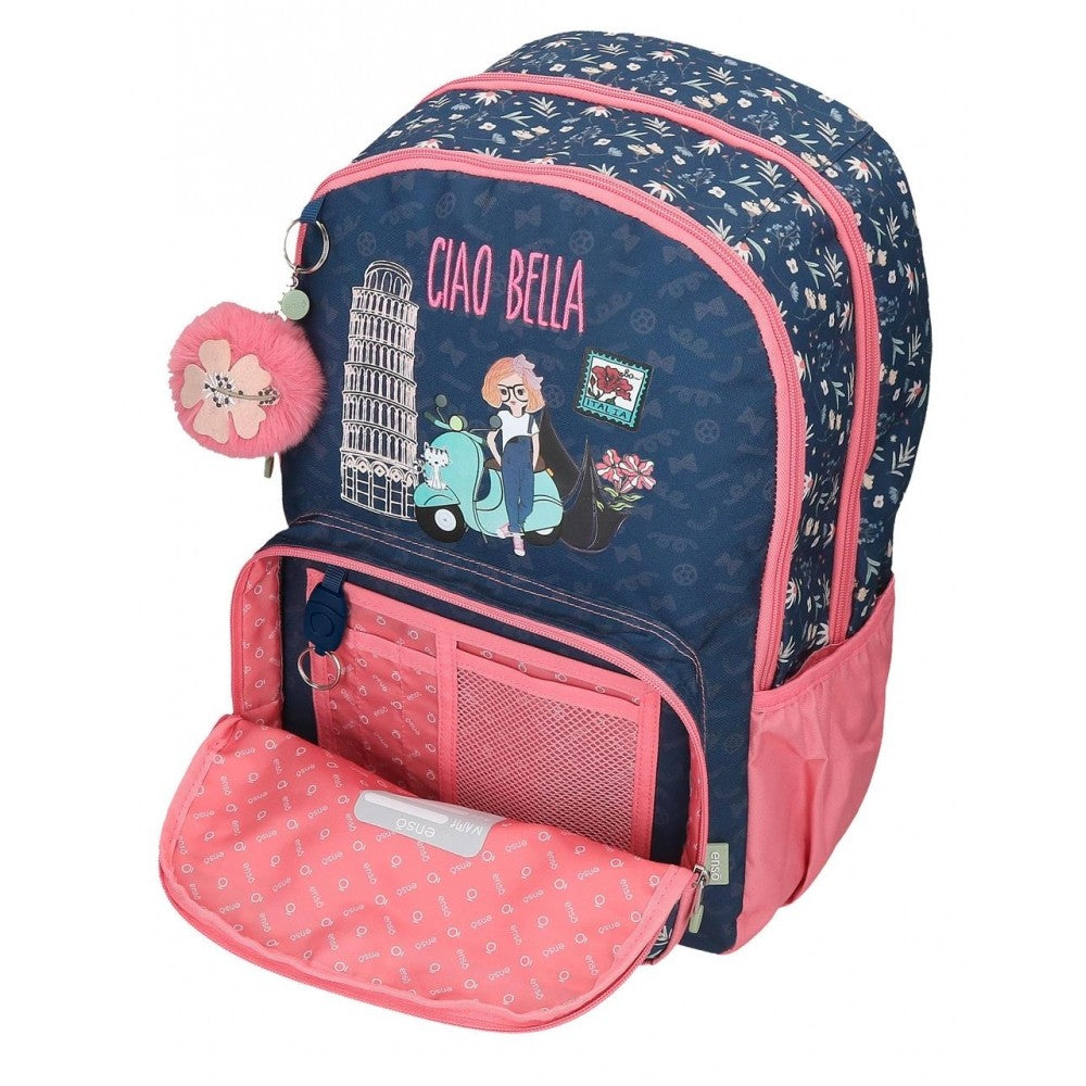 Mochila Enso Little Dreams doble compartimento adaptable Azul