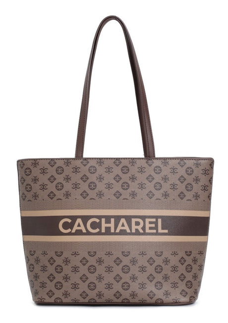 CACHAREL Shopper con logotipo CACHAREL sobre bandas lisas en color latte