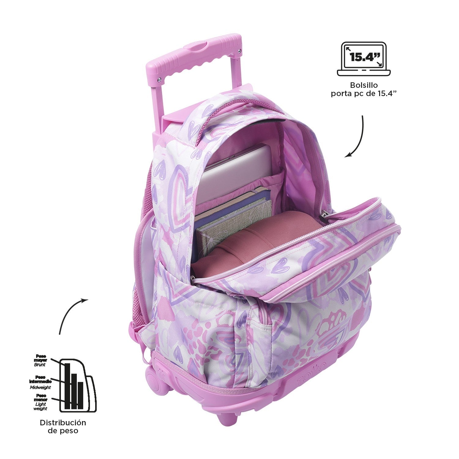 TOTTO Mochila escolar con ruedas – Renglones 6HF Amalia