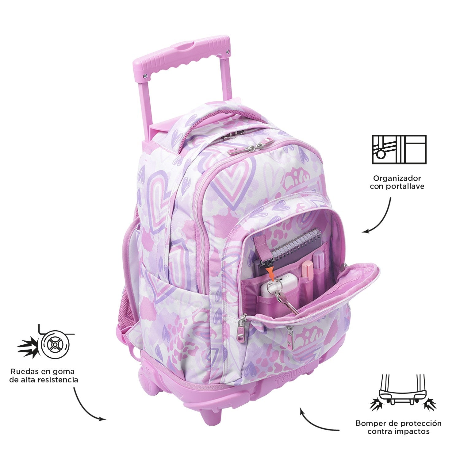 TOTTO Mochila escolar con ruedas – Renglones 6HF Amalia