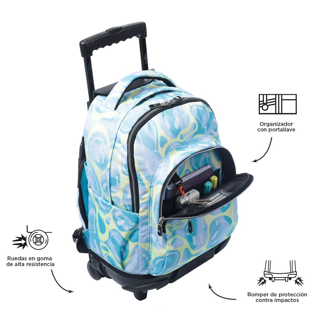 TOTTO Mochila escolar con ruedas – Renglones - 2AU Happy Flow