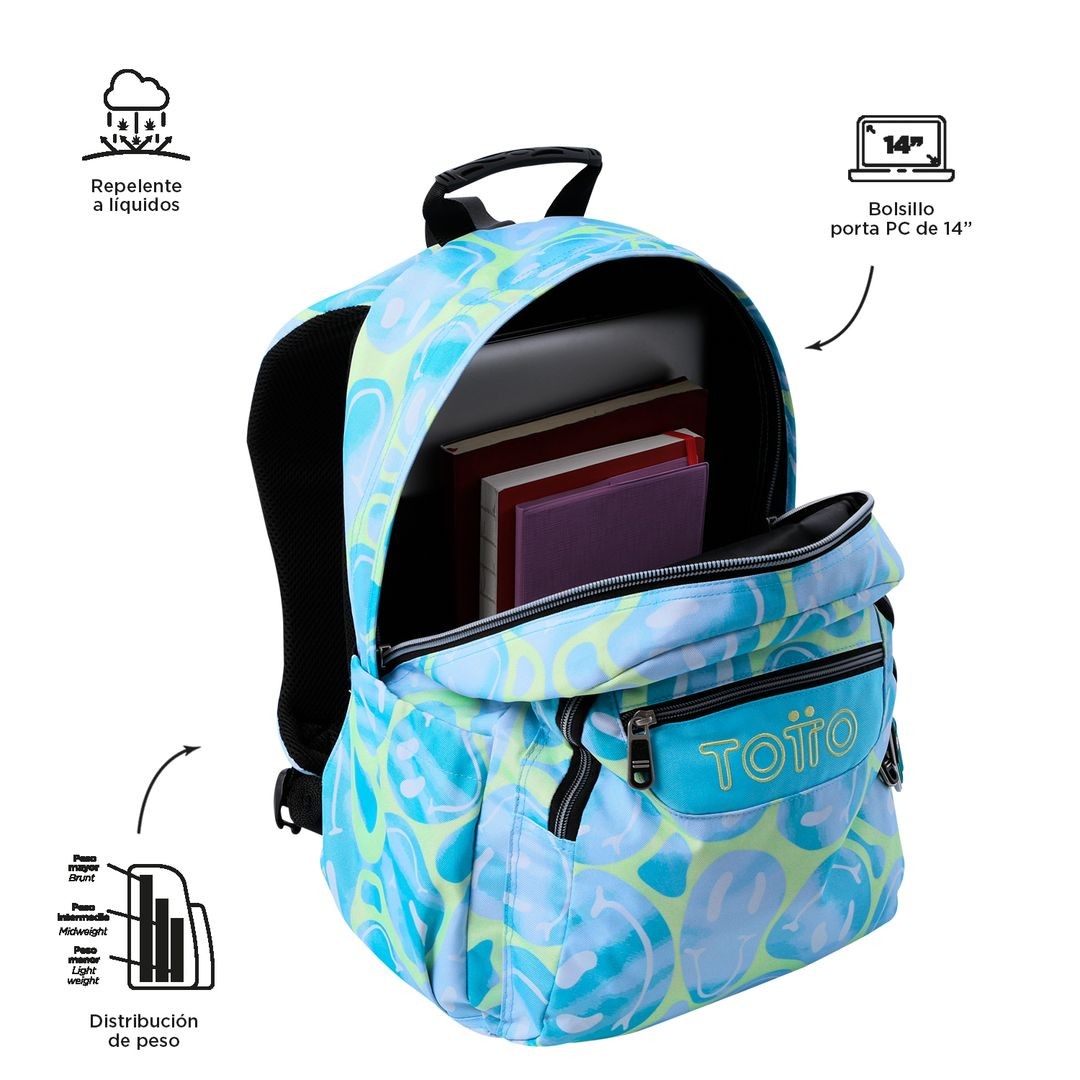 TOTTO Mochila escolar - Acuareles 2AU Happy Flow