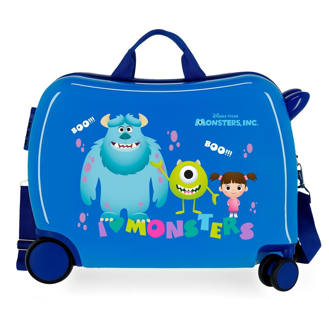 Maleta infantil 2 ruedas multidireccionales Monsters Boo! Azul claro