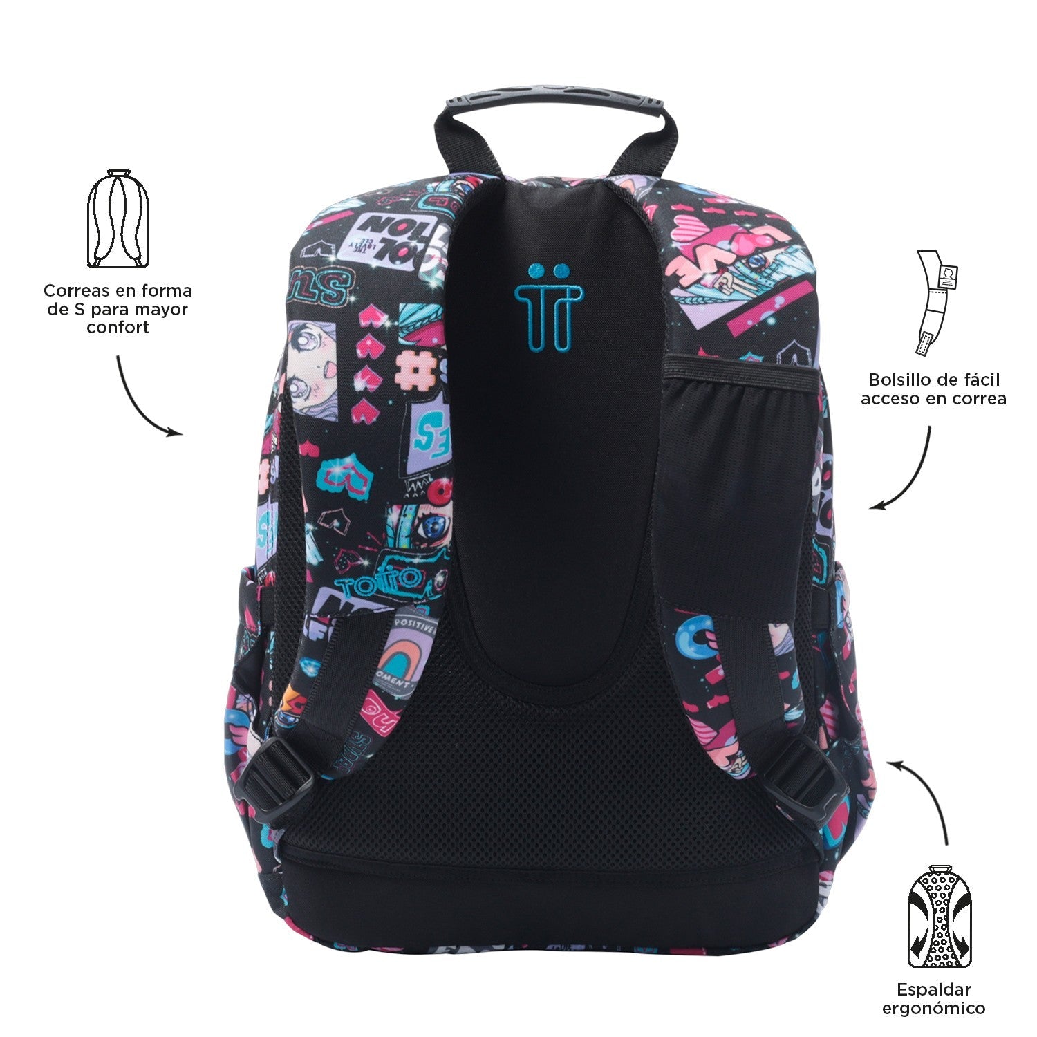 TOTTO Mochila escolar pequeña negro Misato - Gommas -6CZ