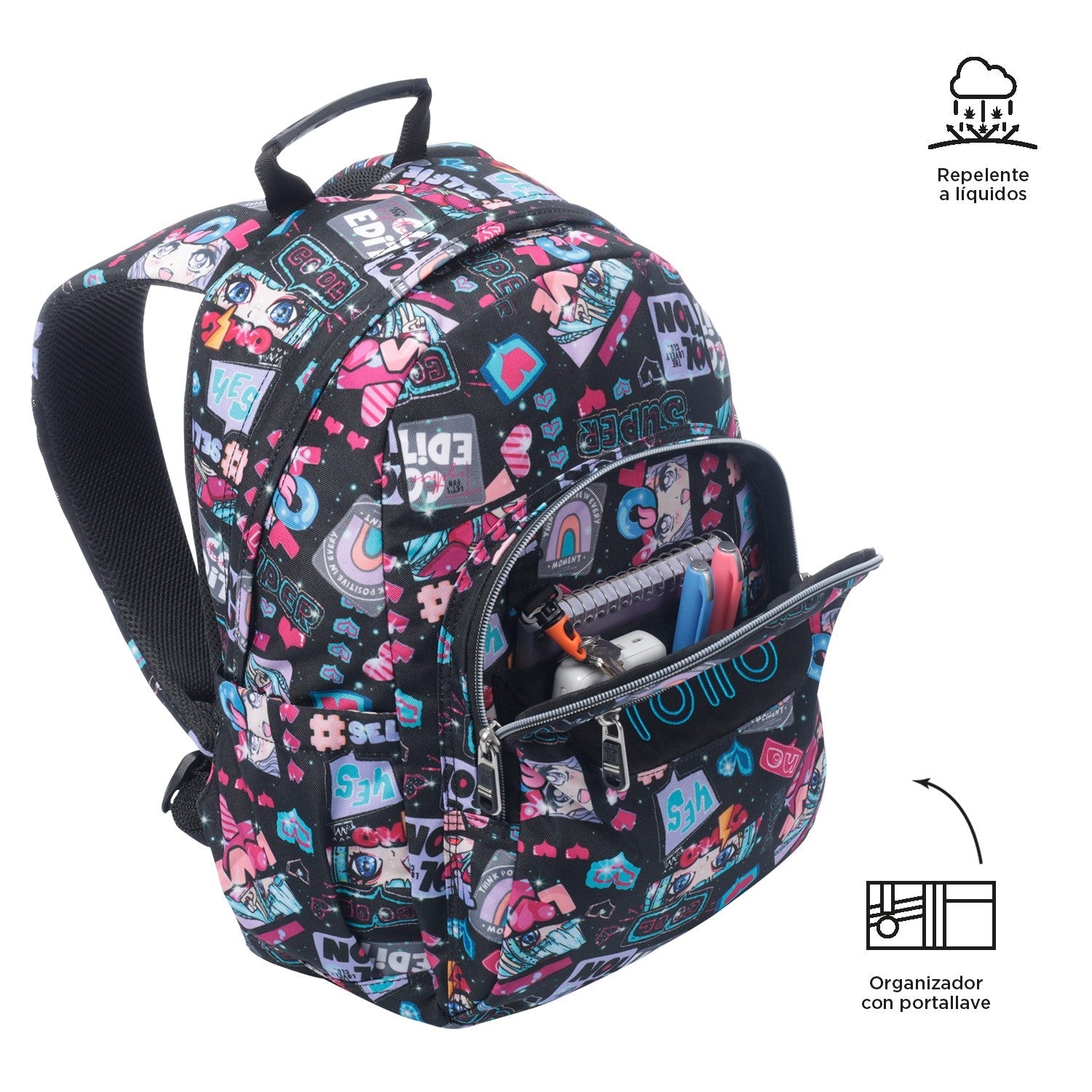 TOTTO Mochila escolar pequeña negro Misato - Gommas -6CZ