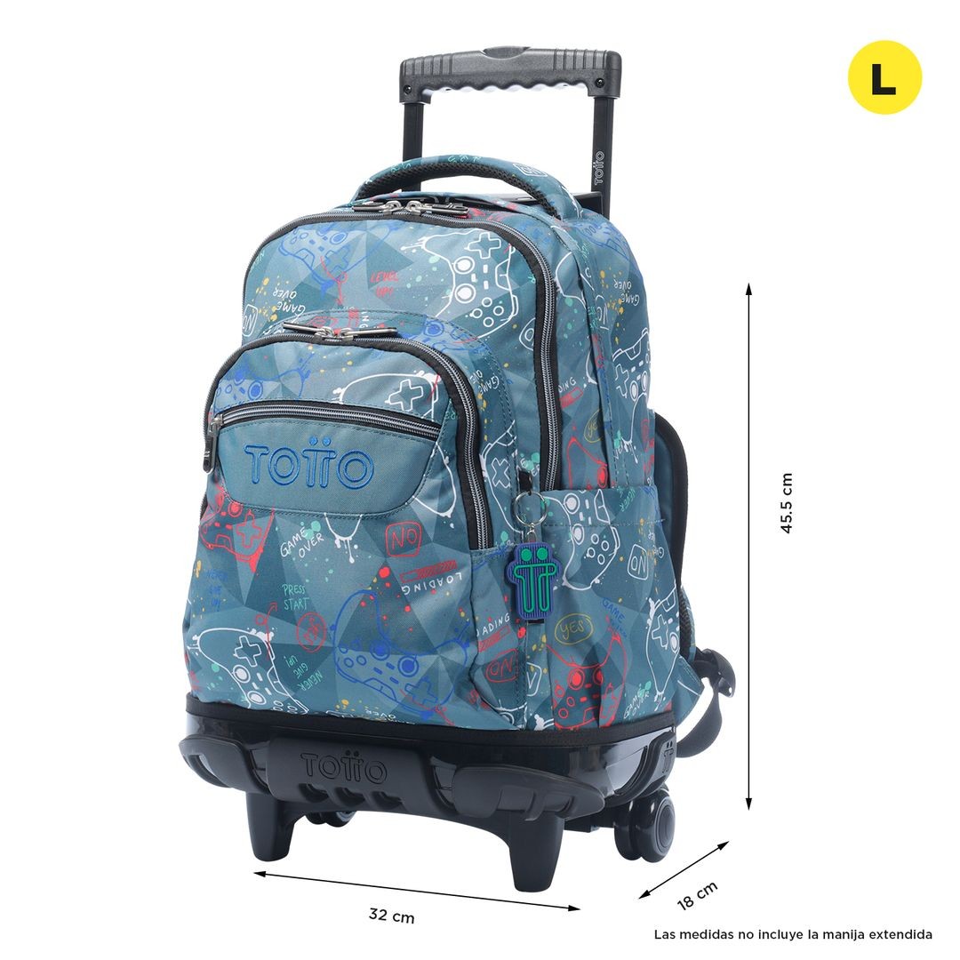 TOTTO Mochila escolar con ruedas Renglones + Estuche Tablero - 5DR Sticks