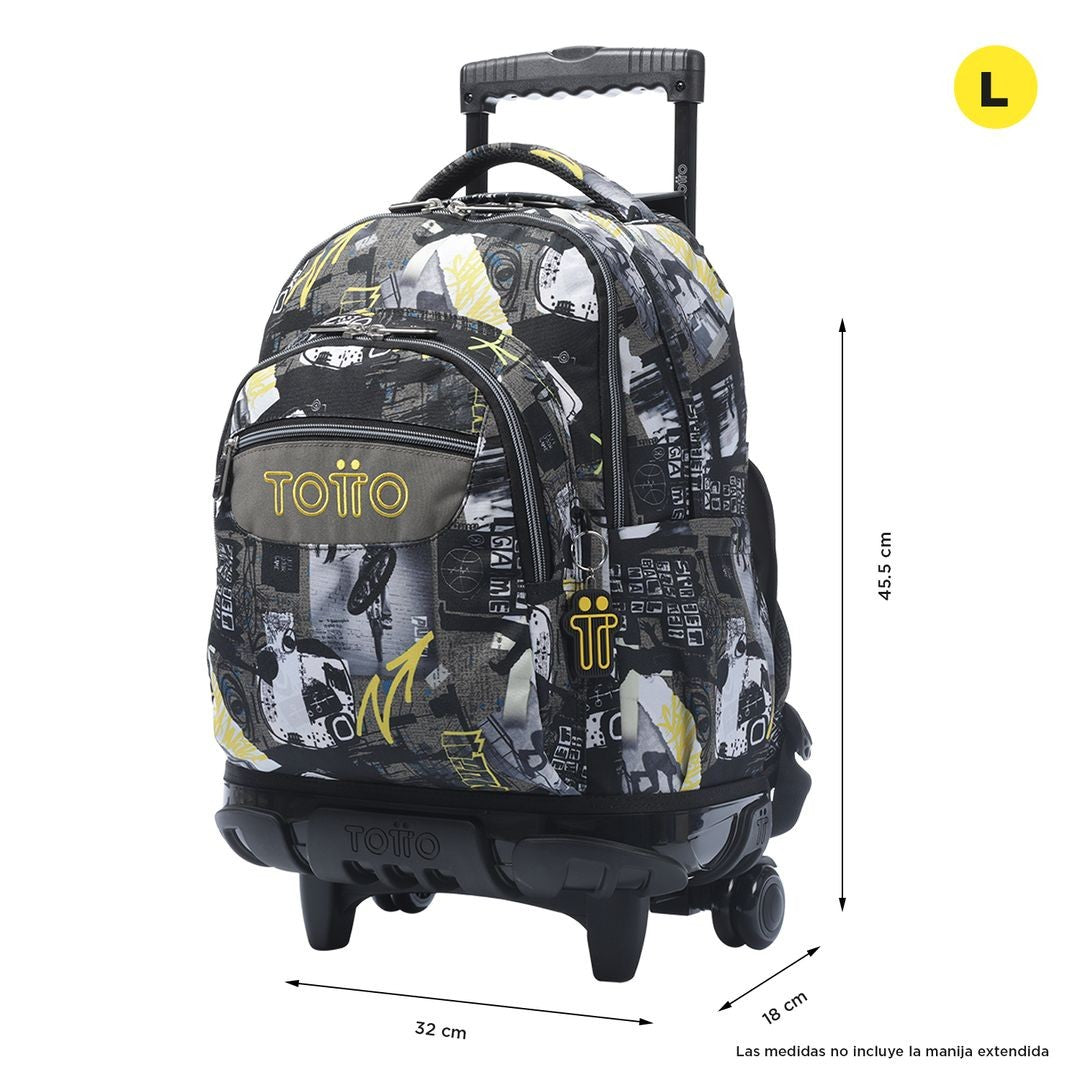 TOTTO Mochila escolar con ruedas Renglones + Estuche Tablero - 6CT Baski