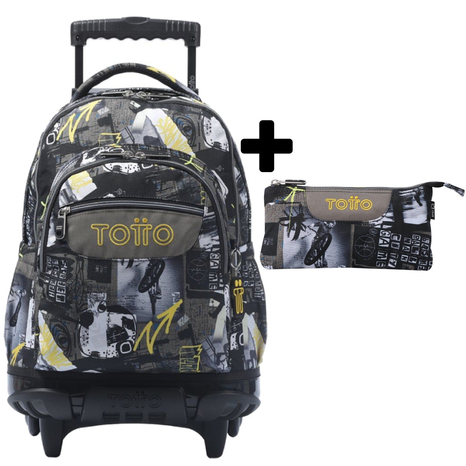 TOTTO Mochila escolar con ruedas Renglones + Estuche Tablero - 6CT Baski