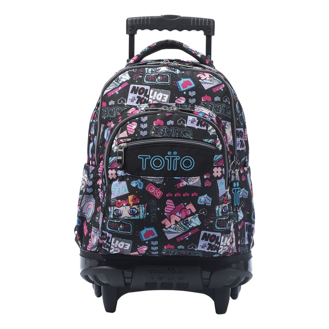 TOTTO Mochila escolar con ruedas Renglones + Estuche Tablero - 6YA Bluc