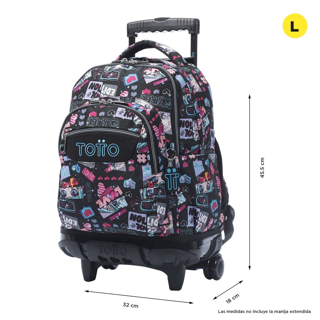 TOTTO Mochila escolar con ruedas Renglones + Estuche Tablero - 6YA Bluc