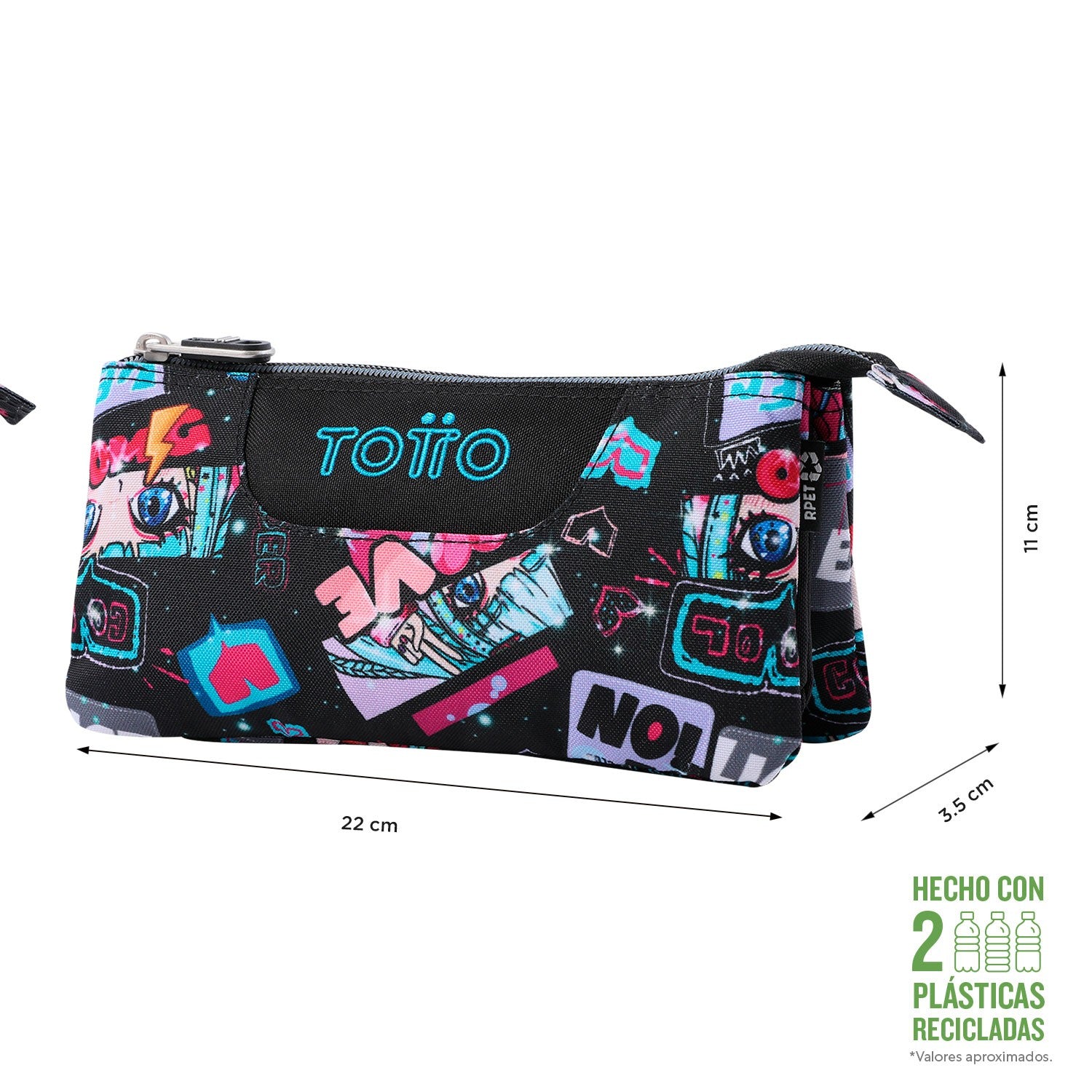 TOTTO Mochila escolar con ruedas Renglones + Estuche Tablero - 6YA Bluc