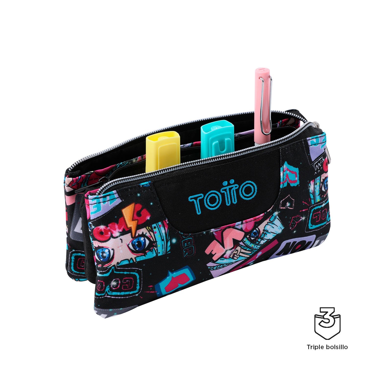 TOTTO Mochila escolar con ruedas Renglones + Estuche Tablero - 6YA Bluc