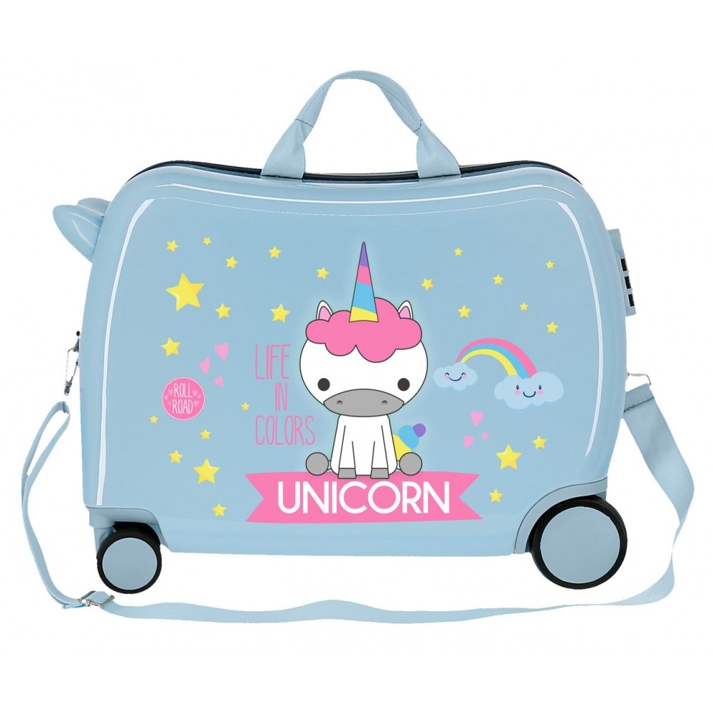 Maleta infantil 2 ruedas multidireccionales Little Me Unicorn Azul Claro