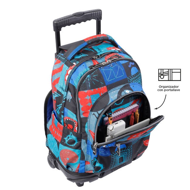 TOTTO Mochila escolar con ruedas – Renglones - 6JP cyber monstruos